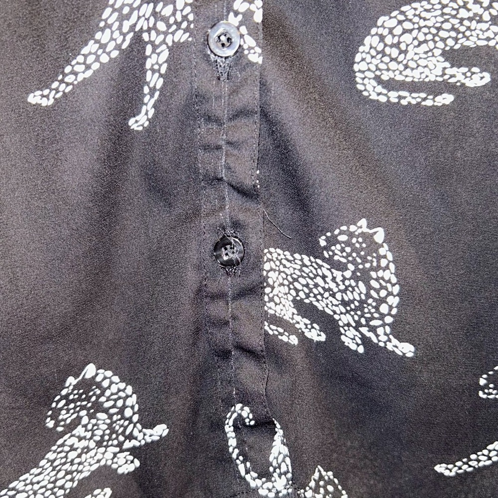 New York & Company Black Shirt with White Leopard Design, Size M “see pictures” - Picture 5 of 6